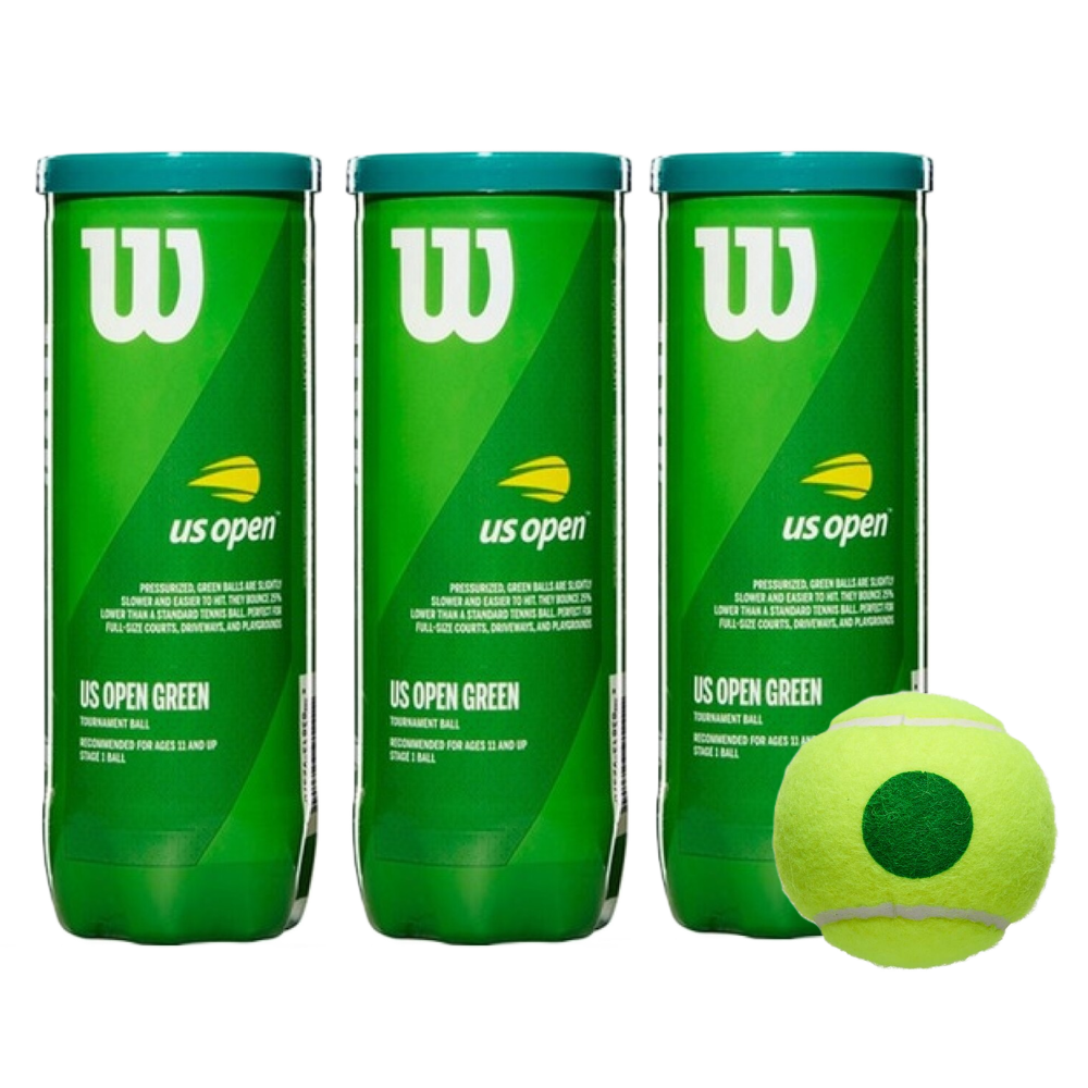 PACK X3 TUBOS WILSON US OPEN PRINCIPIANTES PUNTO VERDE